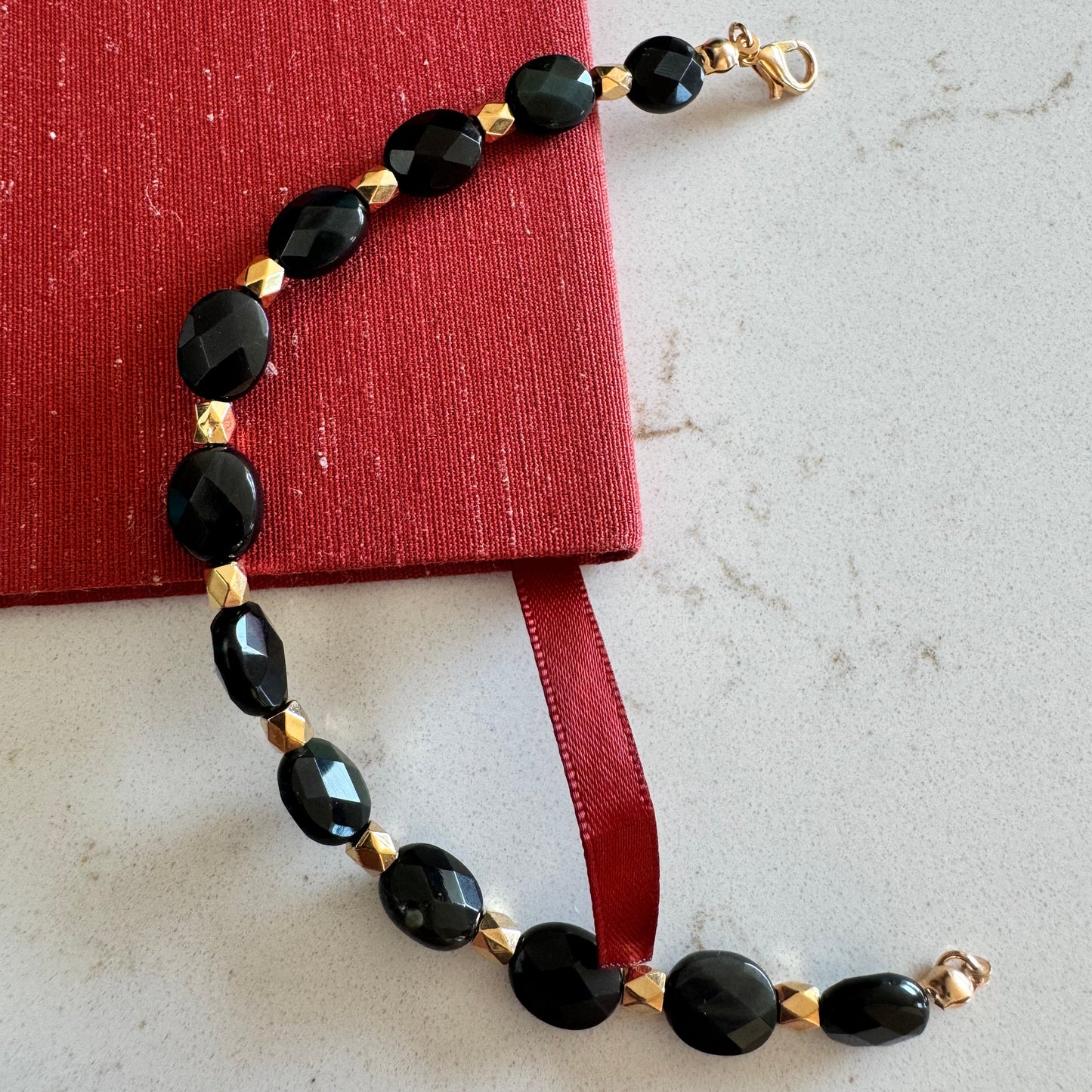 8x10mm Rainbow Obsidian Gemstone Bead Clasp Bracelet