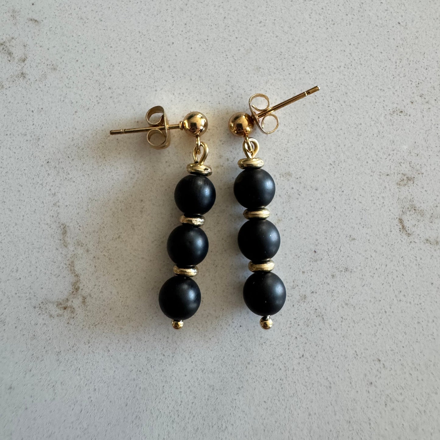 Matte Black Onyx Gemstone Dangle Stud Earrings