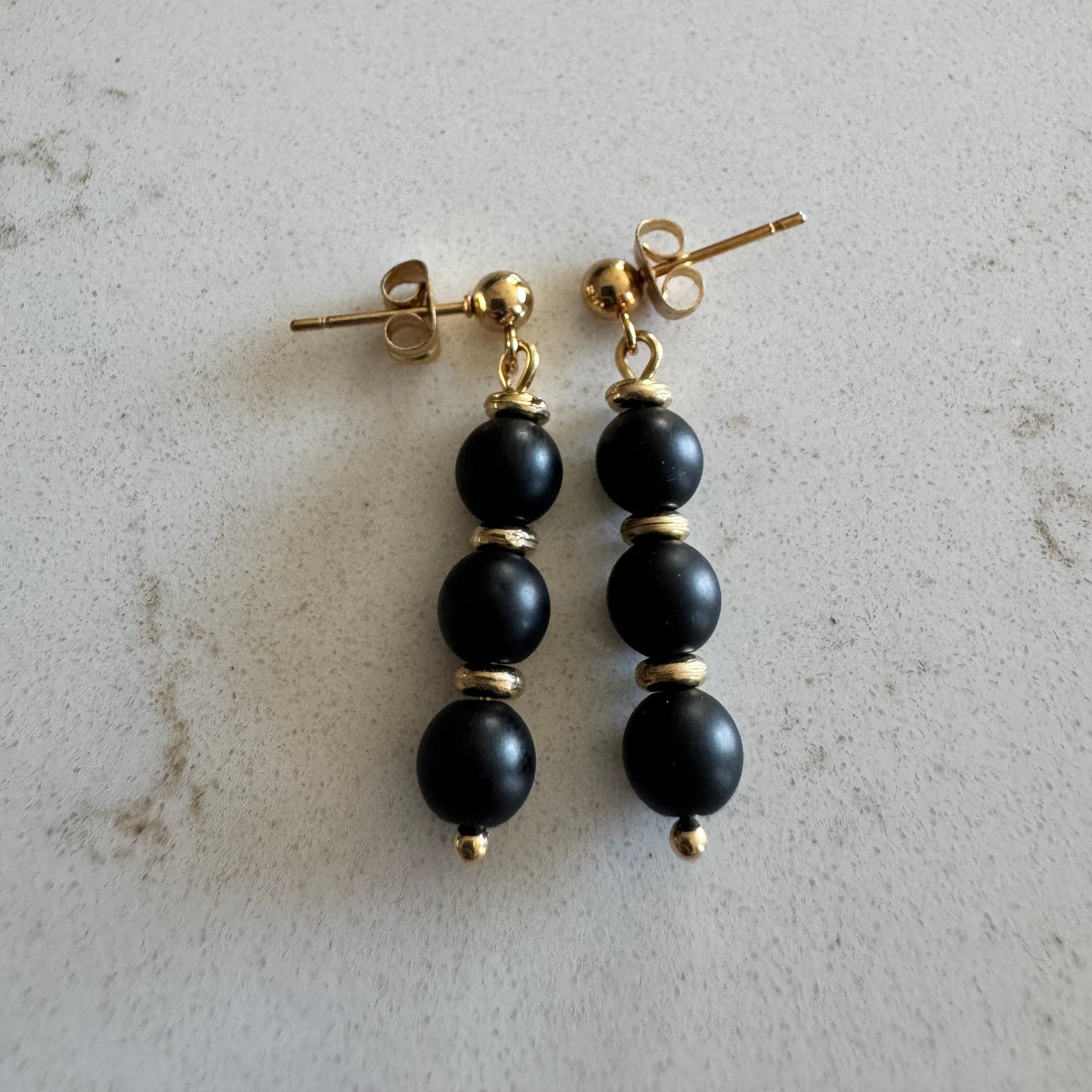 Matte Black Onyx Gemstone Dangle Stud Earrings