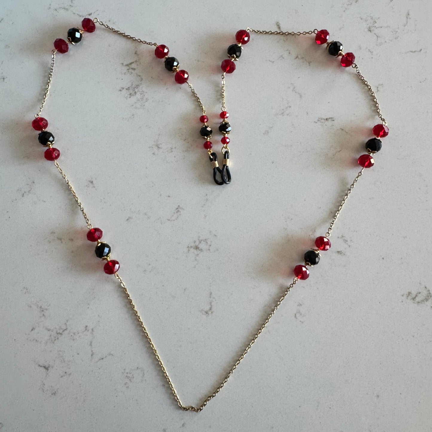 Red and Black Czech Glass Bead Eyewear Chain