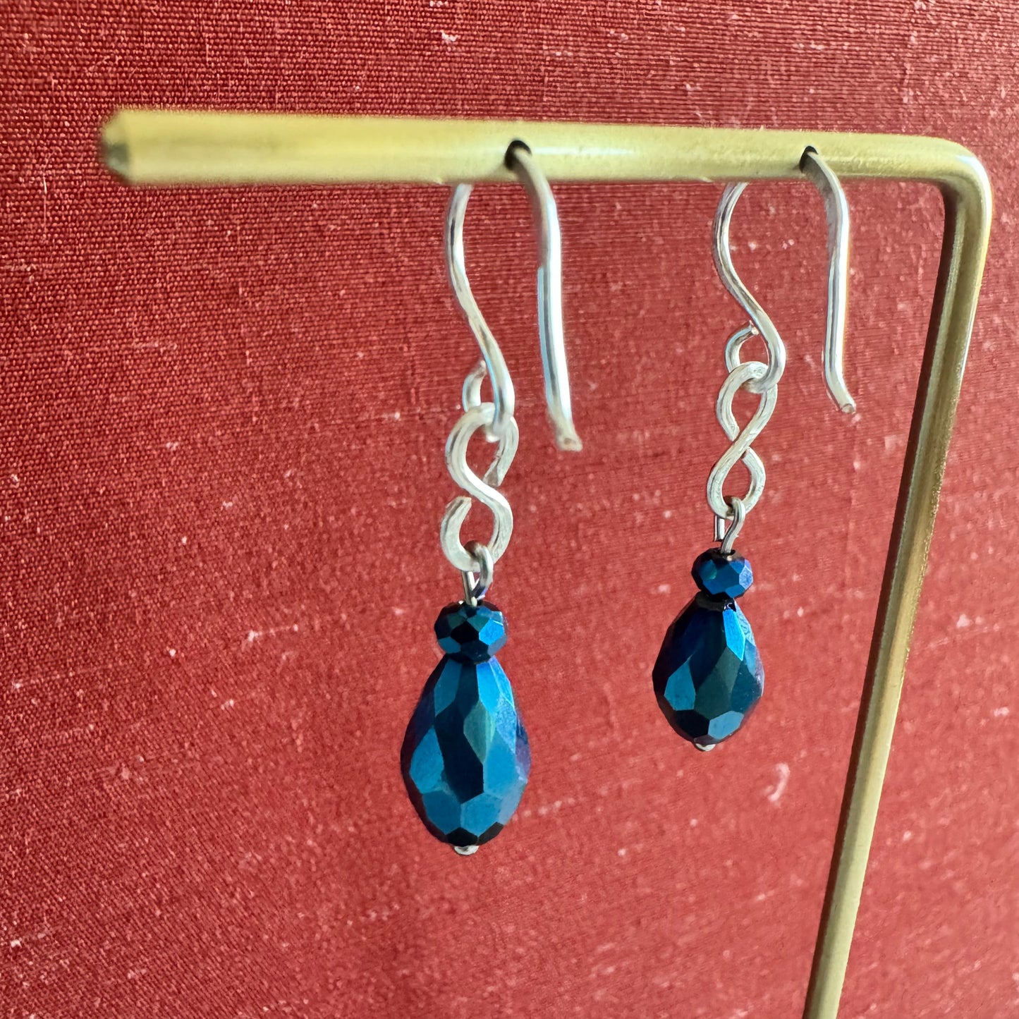 Deep Blue Teardrop Czech Glass and Stainless Steel Drop Earrings