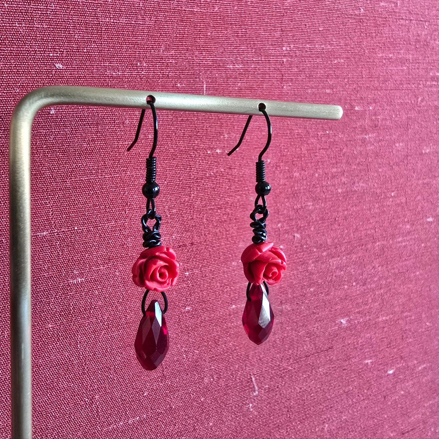 Blood Rose Gothic Dangle Earrings