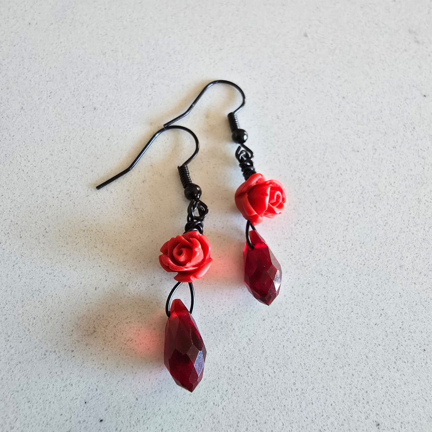 Blood Rose Gothic Dangle Earrings