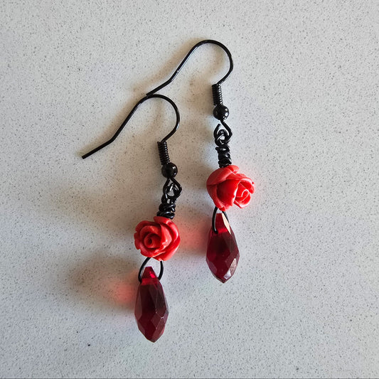 Blood Rose Gothic Dangle Earrings
