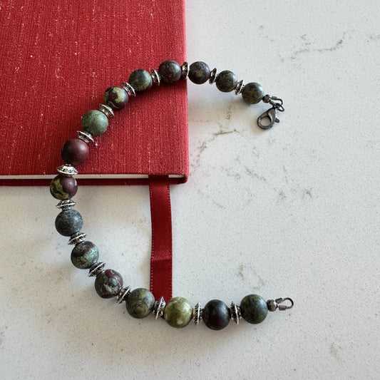 8mm Dragon's Blood Jasper Gemstone Bead Clasp Bracelet