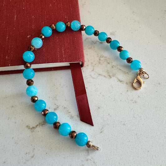 6mm Blue Nile Quartz and Bronze Hematite Gemstone Clasp Bracelet