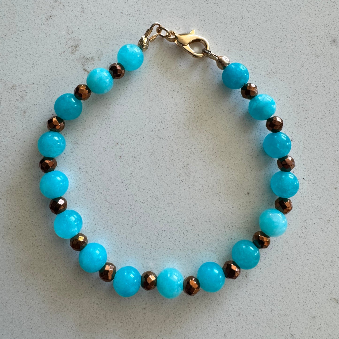 6mm Blue Nile Quartz and Bronze Hematite Gemstone Clasp Bracelet