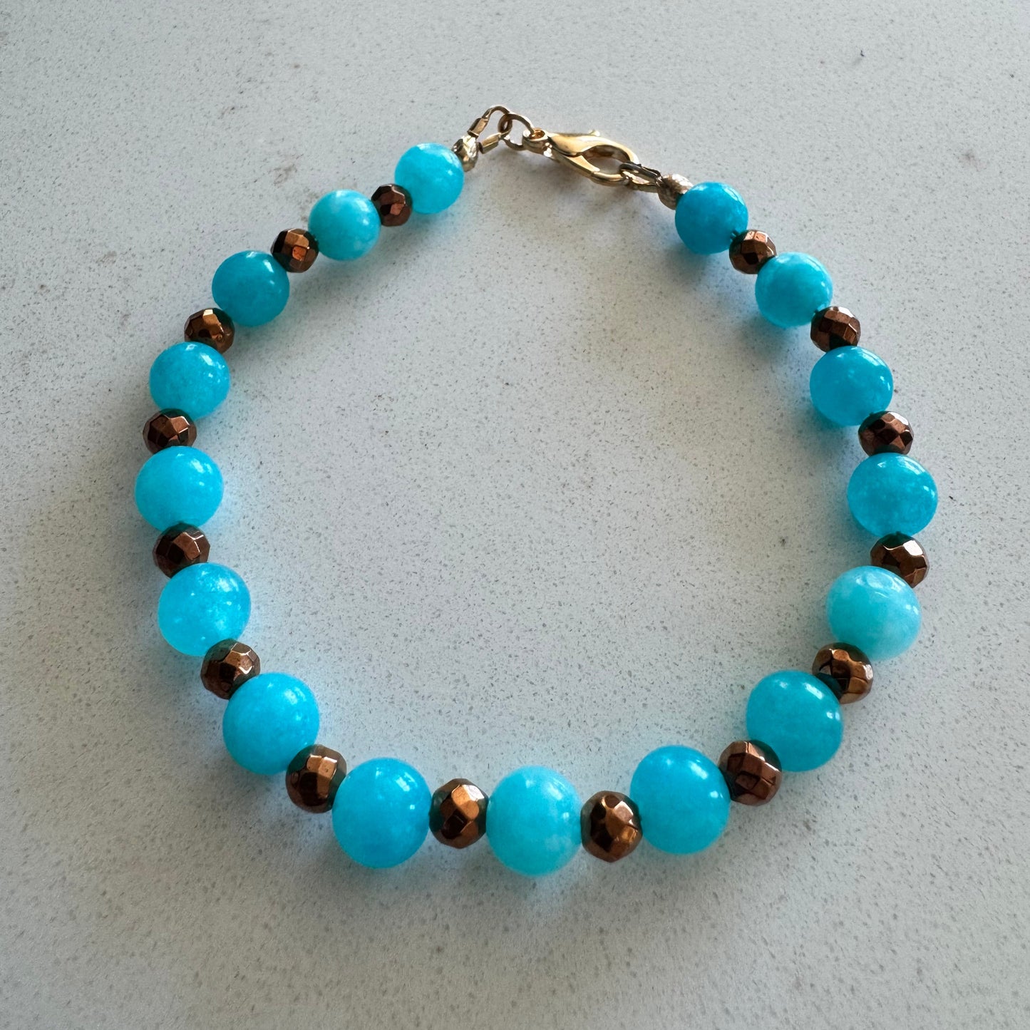 6mm Blue Nile Quartz and Bronze Hematite Gemstone Clasp Bracelet