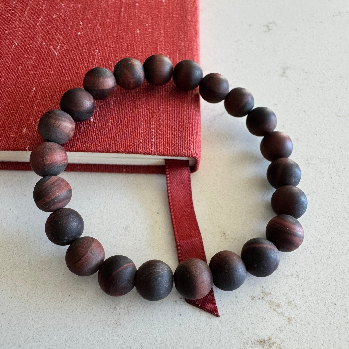 10mm Red Tigers Eye Gemstone Bead Stretch Bracelet