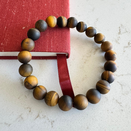 10mm Matte Tigers Eye Gemstone Bead Stretch Bracelet