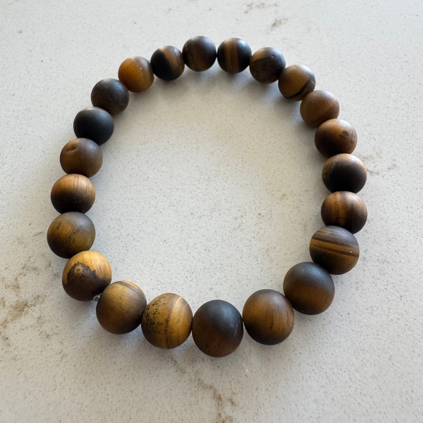 10mm Matte Tigers Eye Gemstone Bead Stretch Bracelet