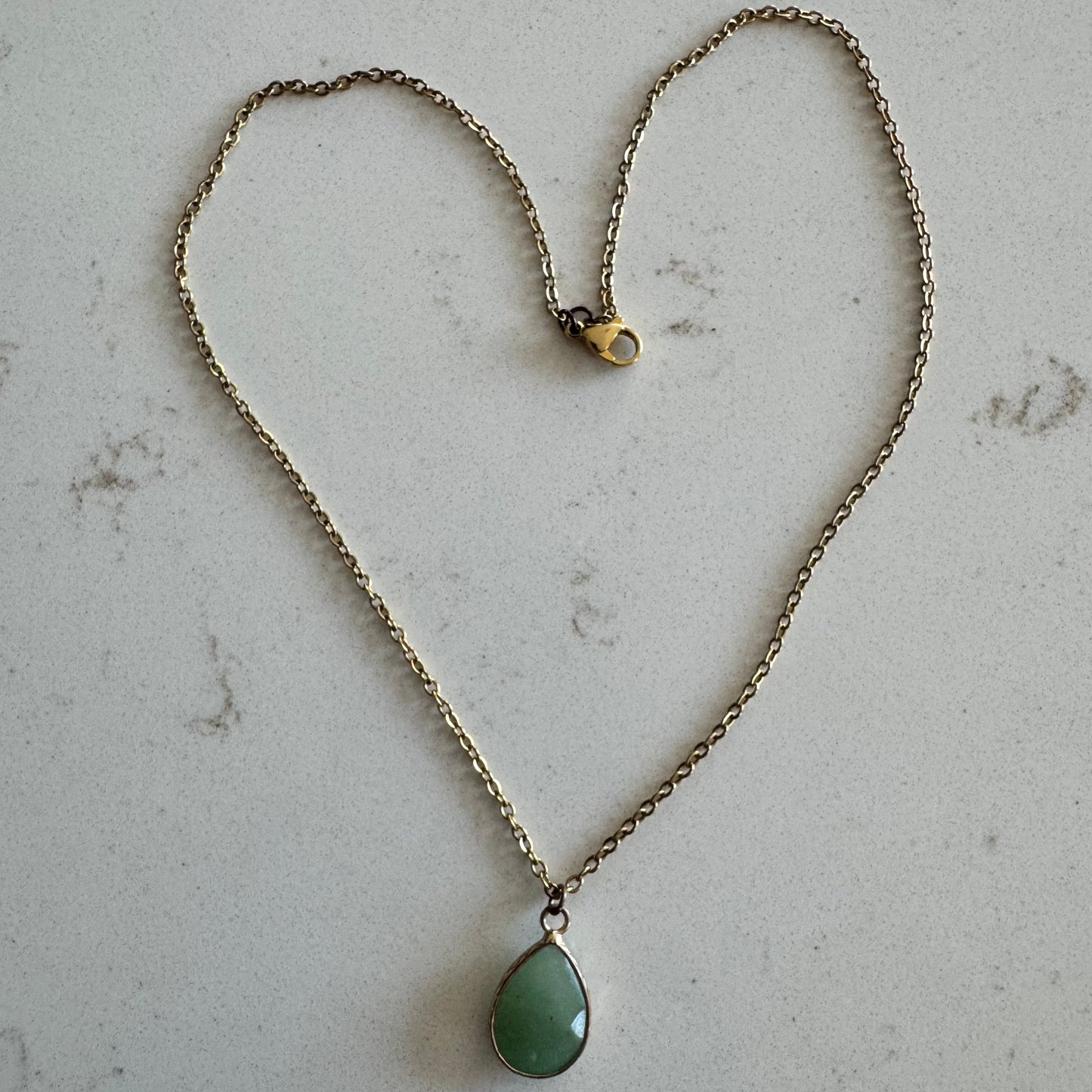 Gold Necklace with Green Aventurine Pendant