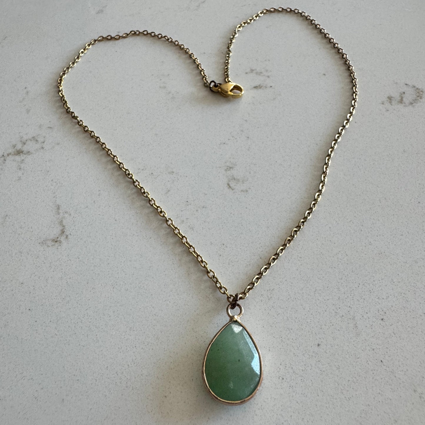Gold Necklace with Green Aventurine Pendant