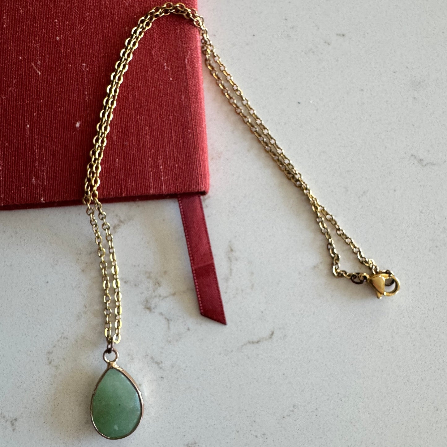 Gold Necklace with Green Aventurine Pendant