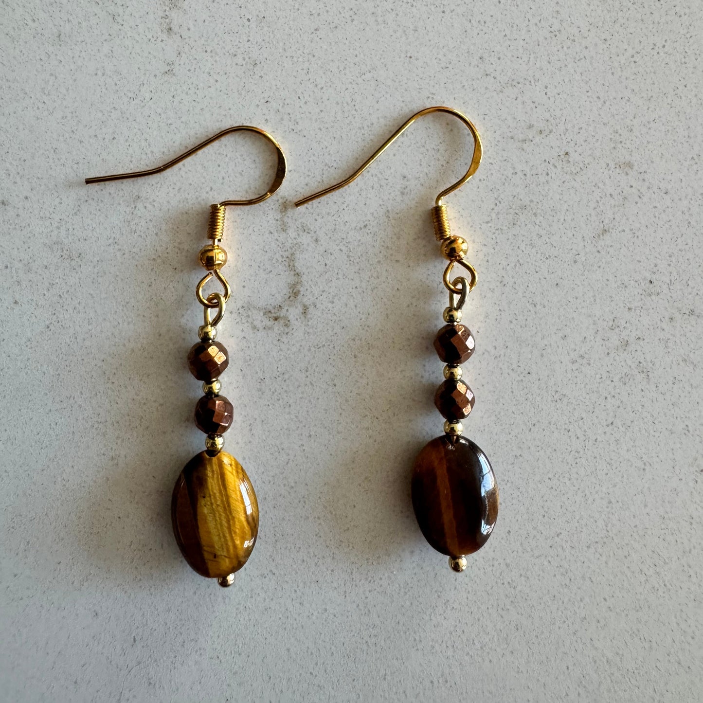 Tigers Eye and Bronze Hematite Drop Earrings