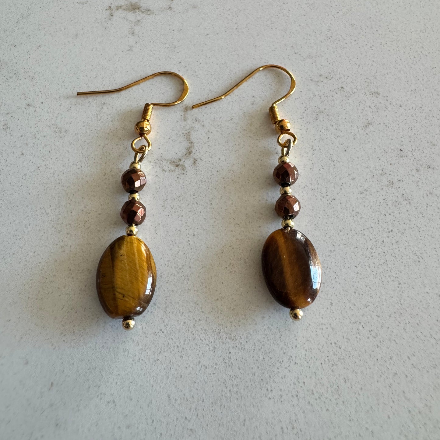 Tigers Eye and Bronze Hematite Drop Earrings