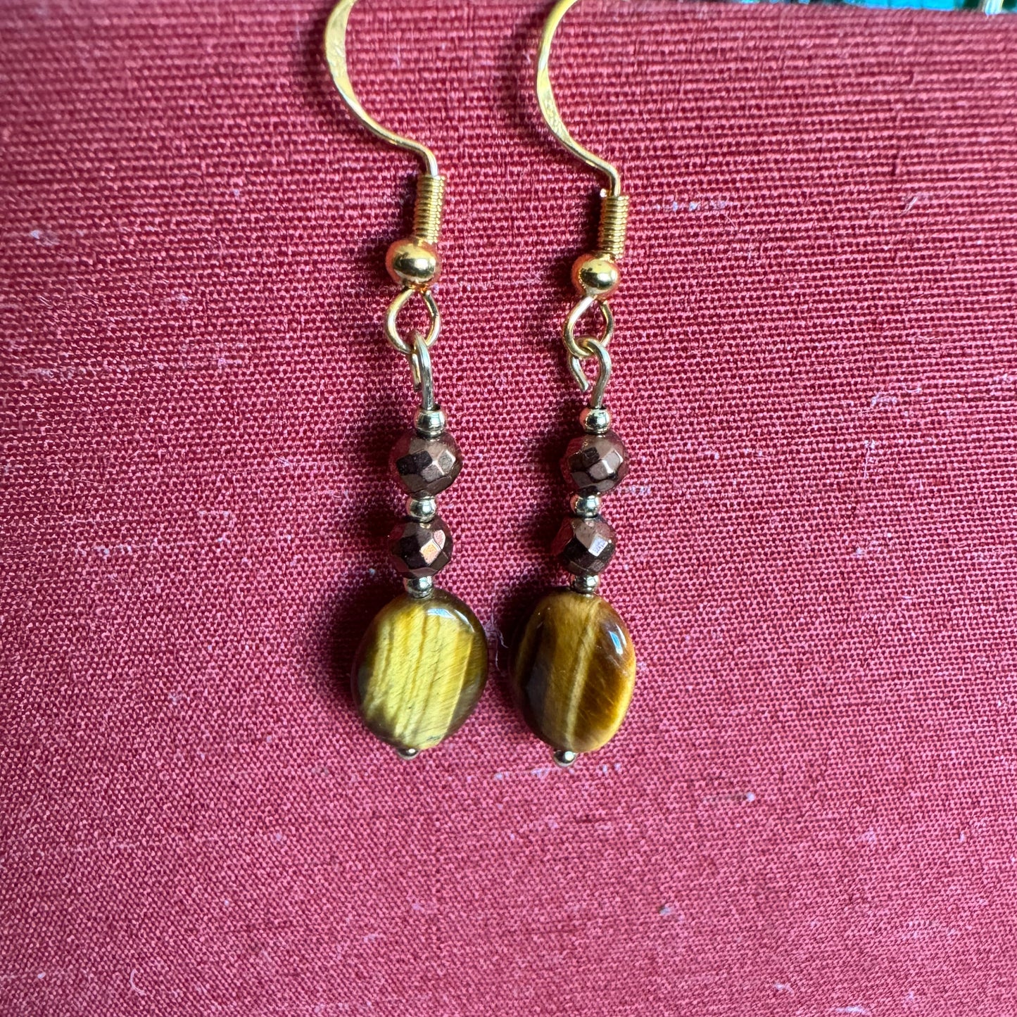 Tigers Eye and Bronze Hematite Drop Earrings