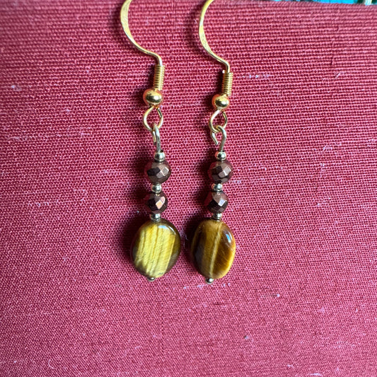 Tigers Eye and Bronze Hematite Drop Earrings