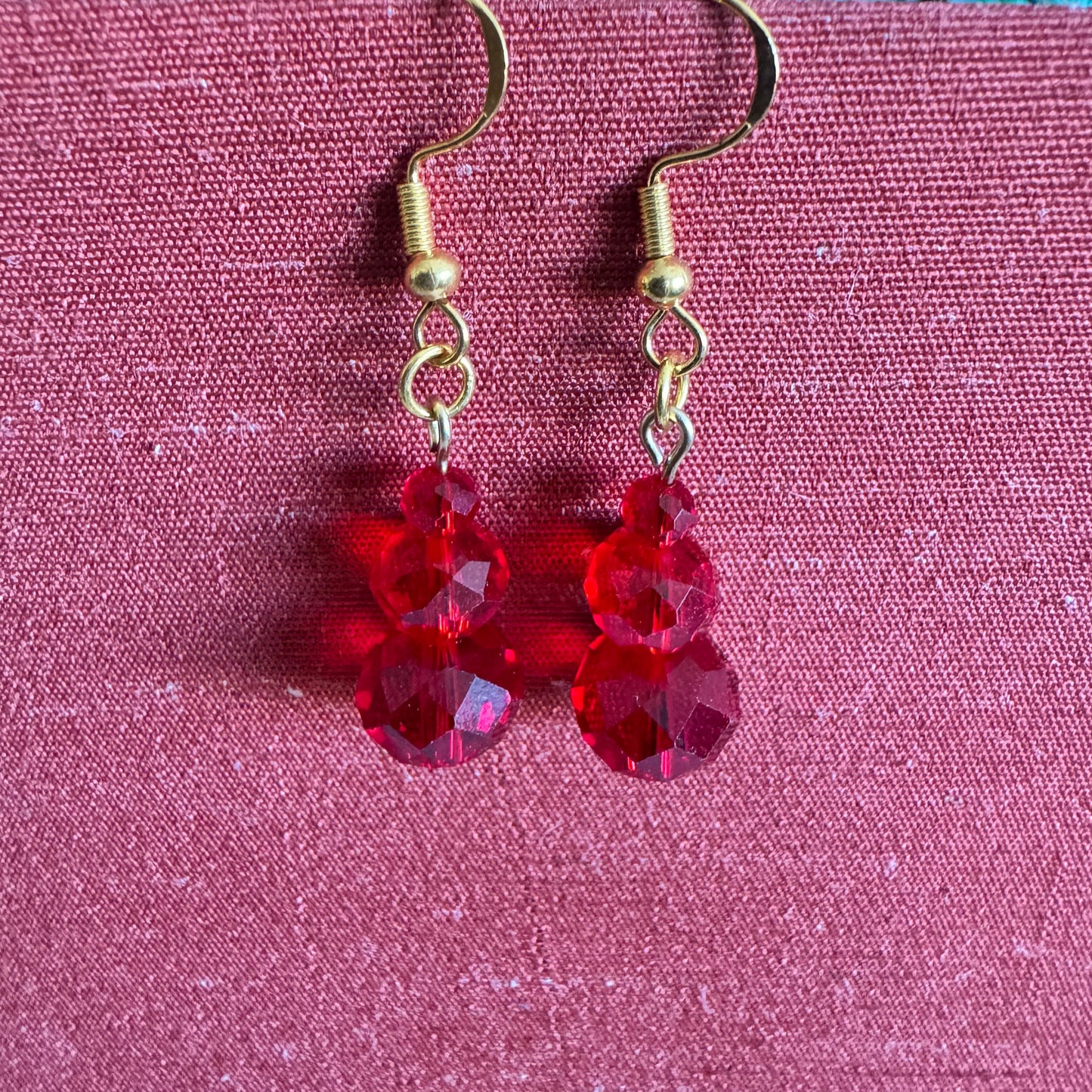 Stacked Red Czech Crystal Glass Drop Earrings