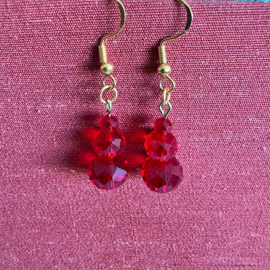 Stacked Red Czech Crystal Glass Drop Earrings