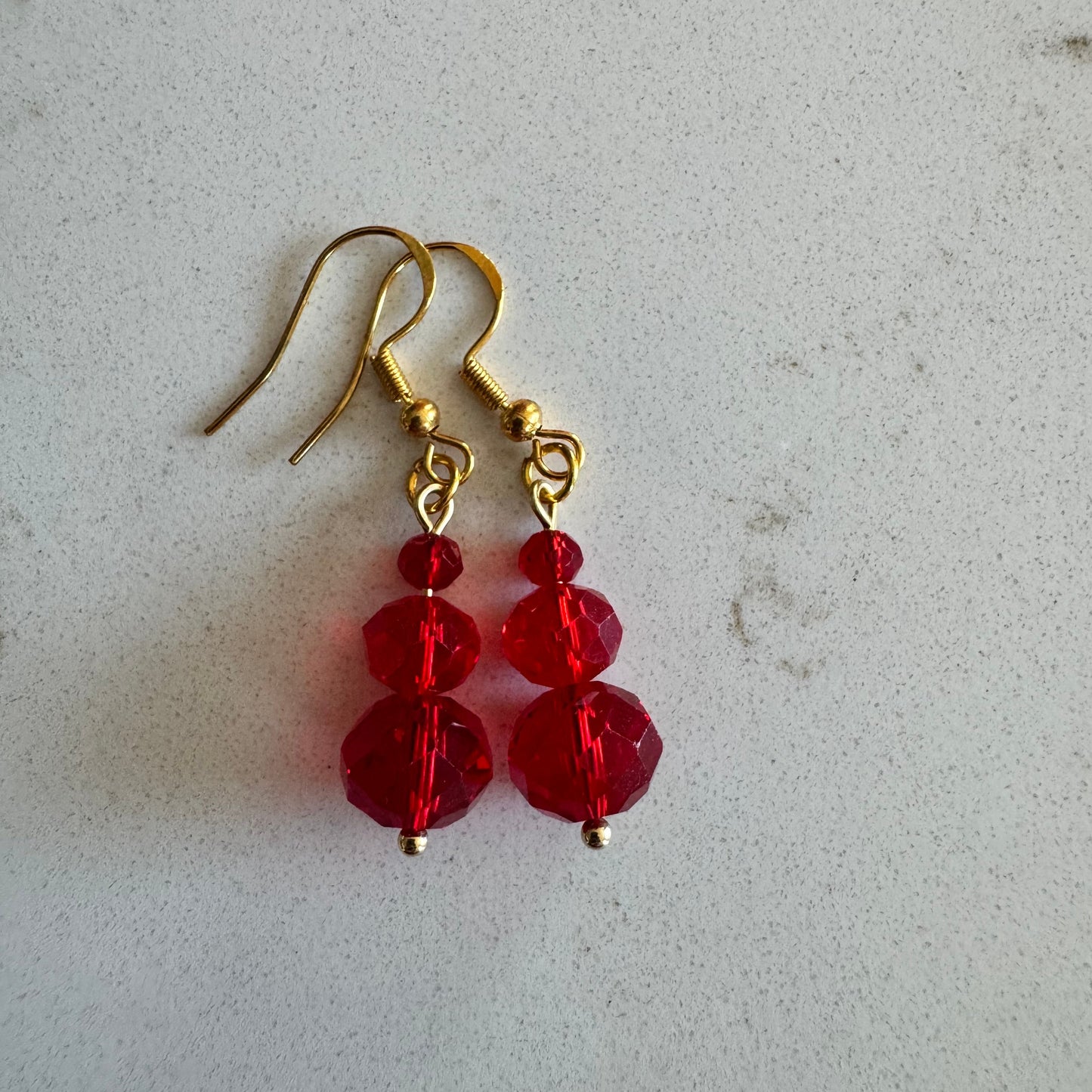 Stacked Red Czech Crystal Glass Drop Earrings