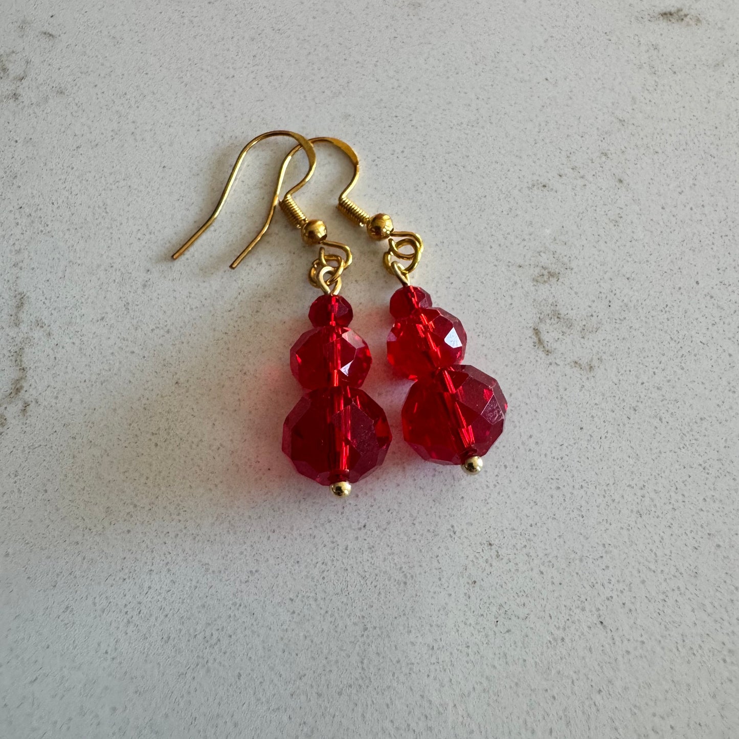 Stacked Red Czech Crystal Glass Drop Earrings