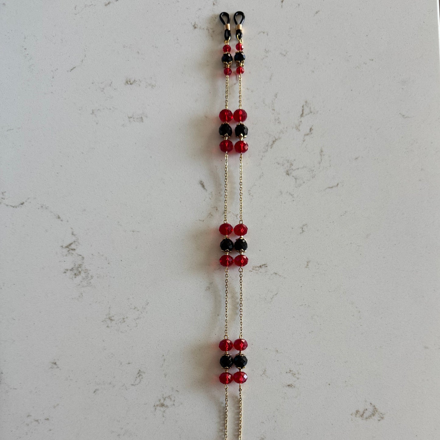 Red and Black Czech Glass Bead Eyewear Chain