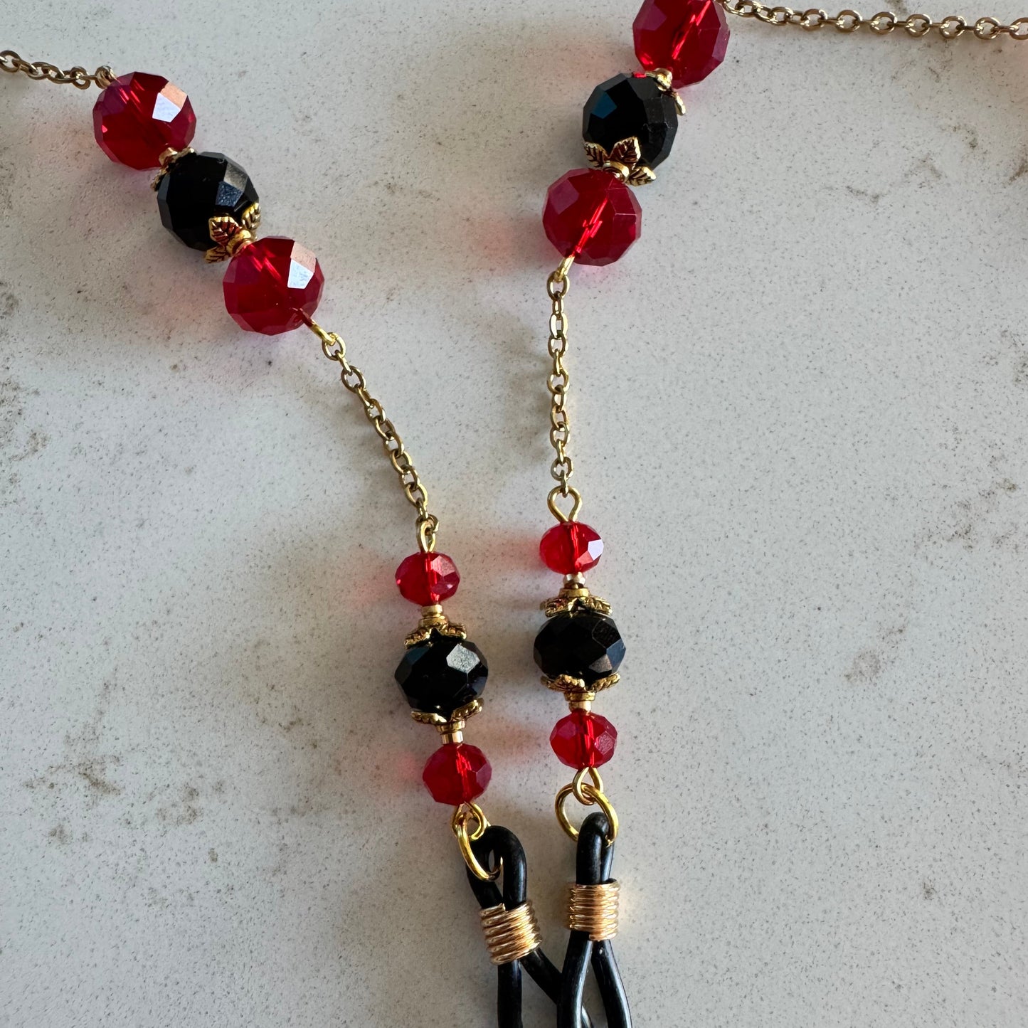 Red and Black Czech Glass Bead Eyewear Chain