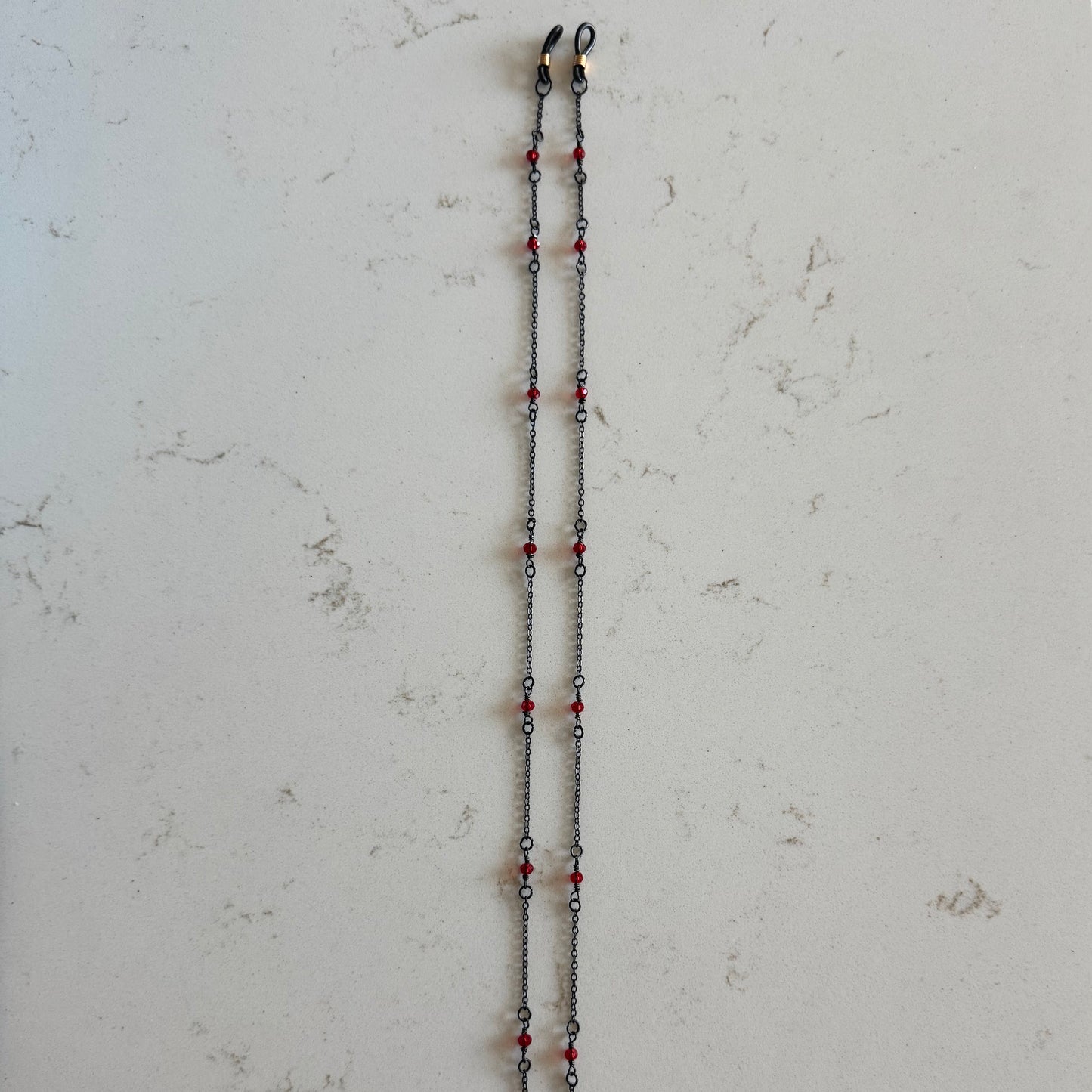 Black Eyewear Chain with Red Czech Glass Beads