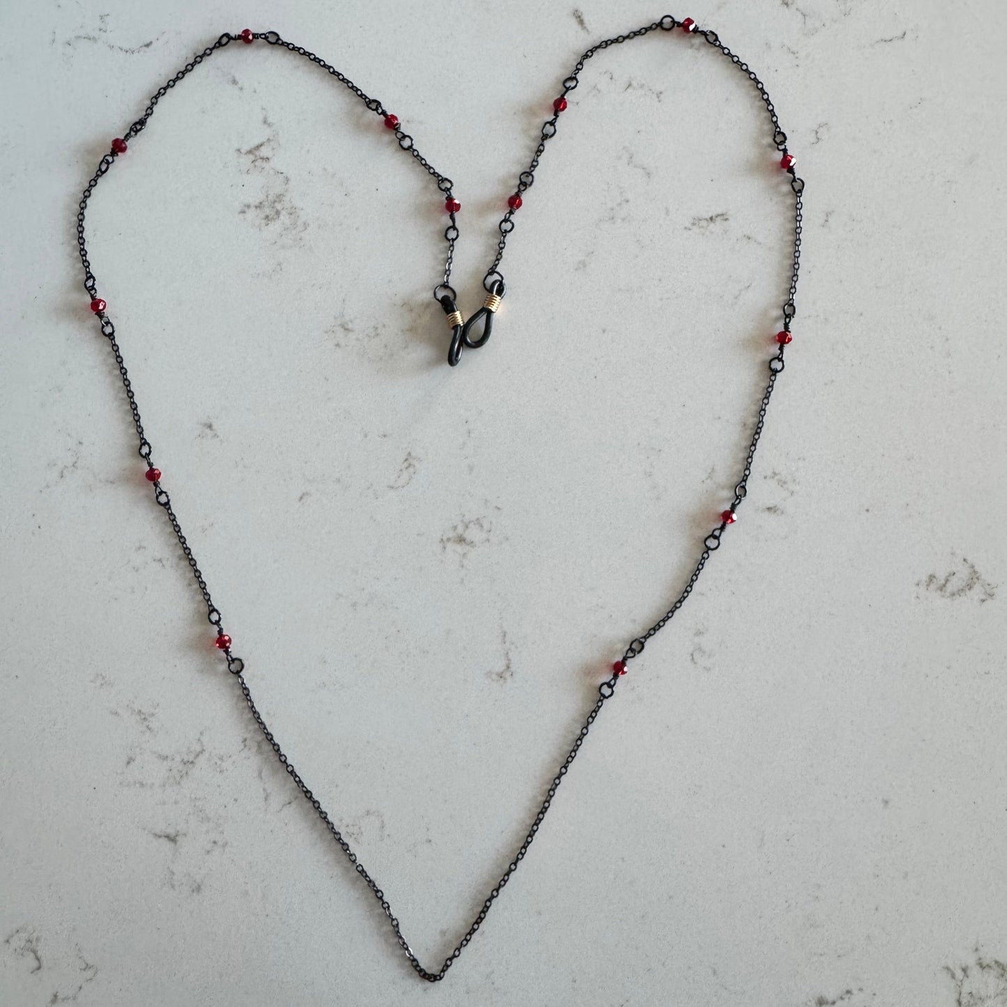 Black Eyewear Chain with Red Czech Glass Beads