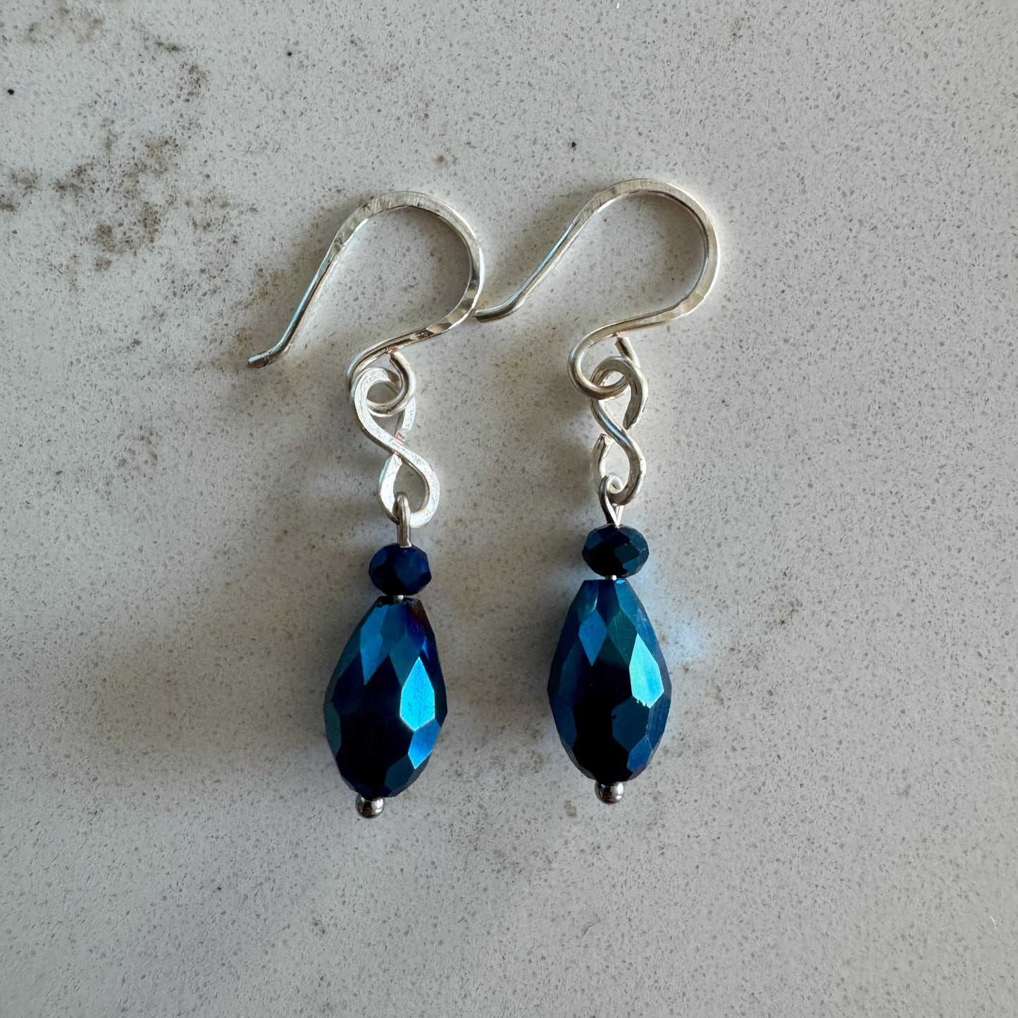 Deep Blue Teardrop Czech Glass and Stainless Steel Drop Earrings