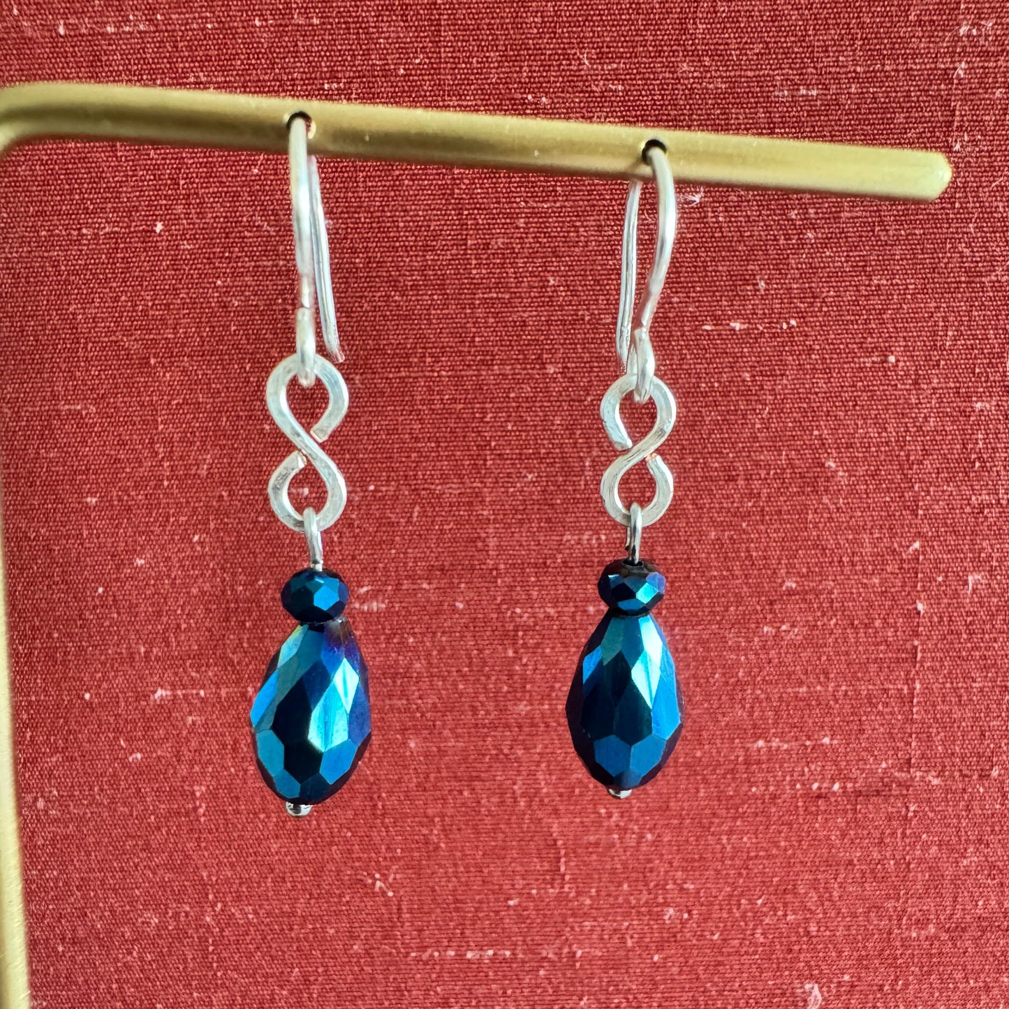 Deep Blue Teardrop Czech Glass and Stainless Steel Drop Earrings