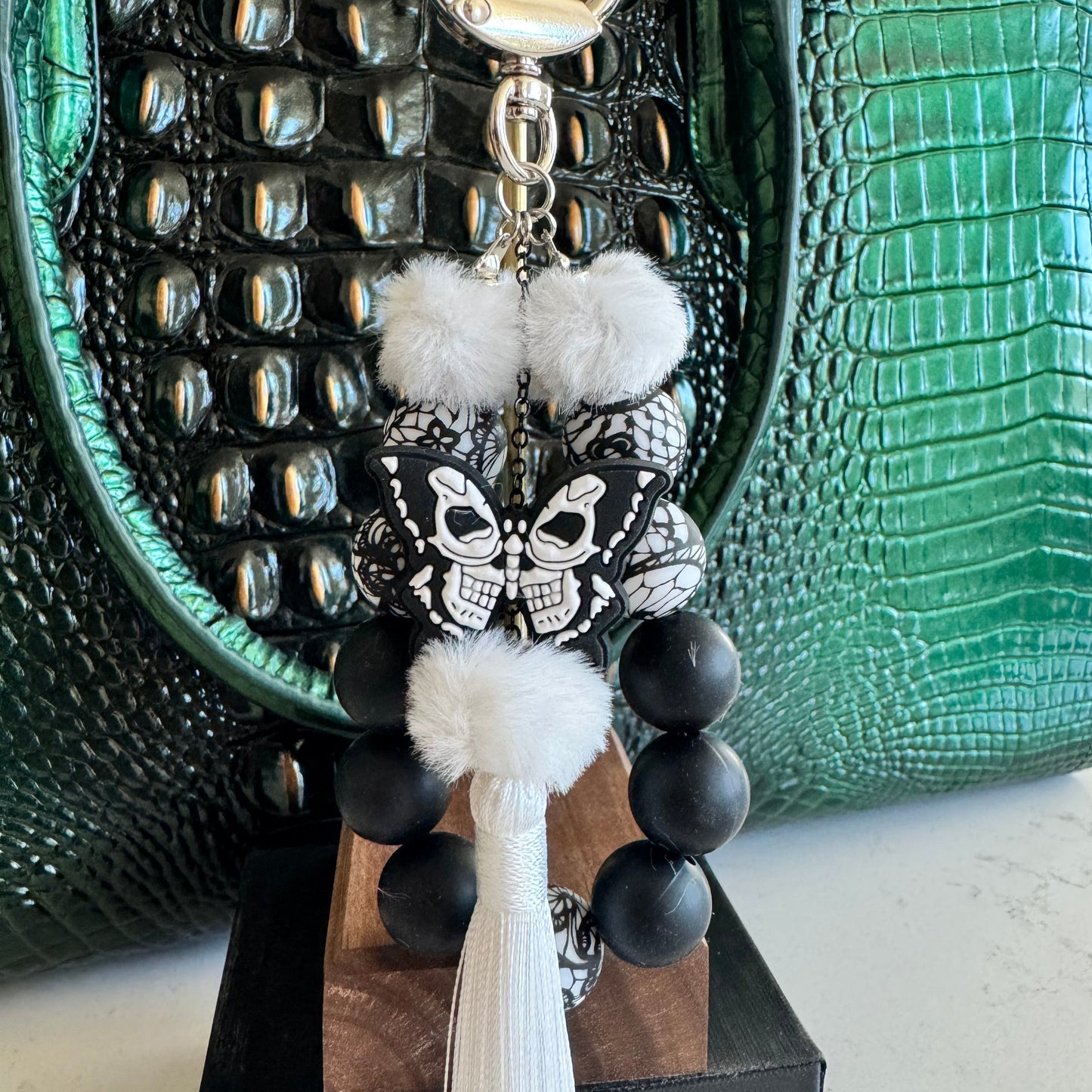 Bones and Lace Silicone Bead Keychain