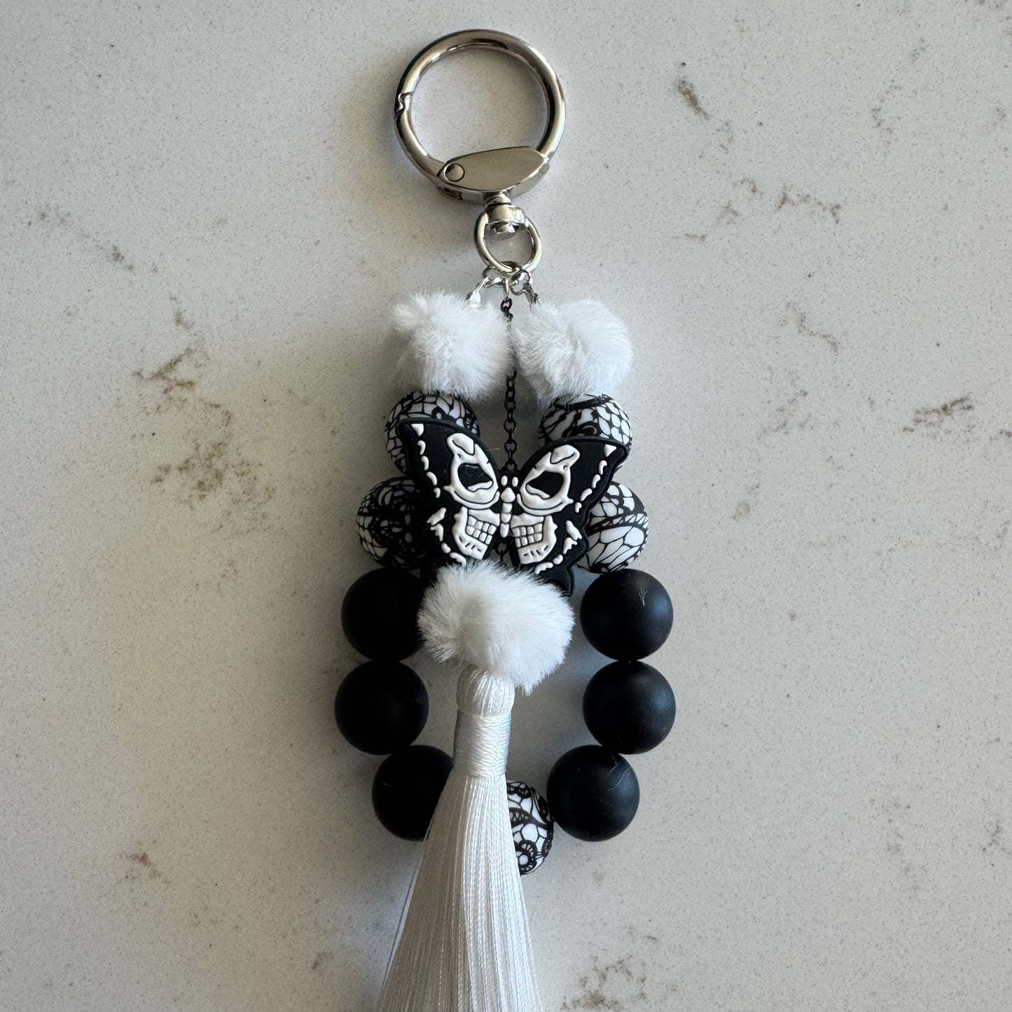 Bones and Lace Silicone Bead Keychain