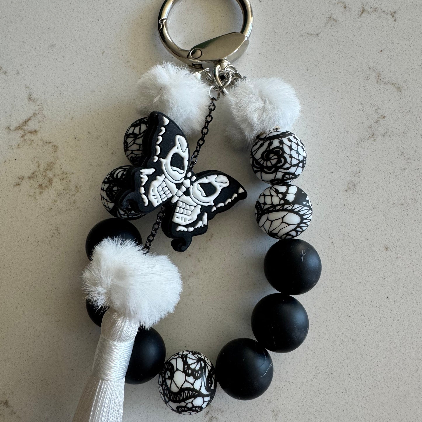 Bones and Lace Silicone Bead Keychain